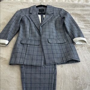 Liverpool Navy and Cream Plaid Blazer and Pant Suit